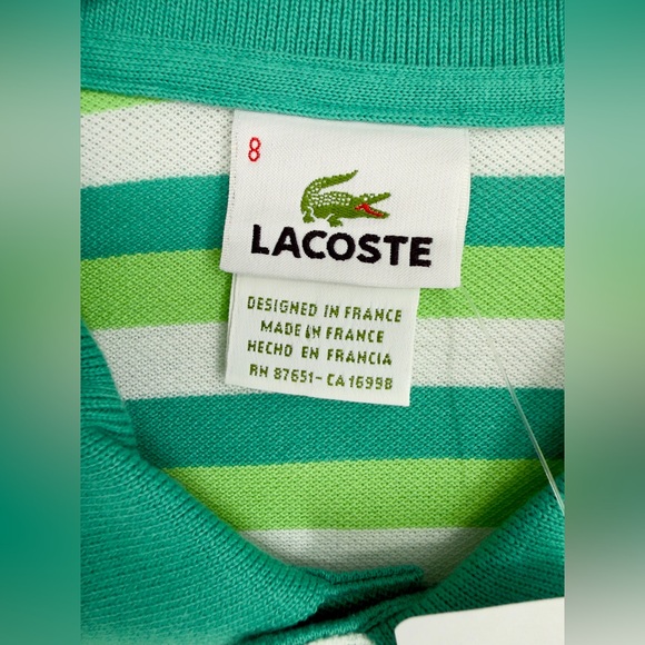NWT Lacoste Men's Polo Shirt in Green and White Stripes - Picture 3 of 6